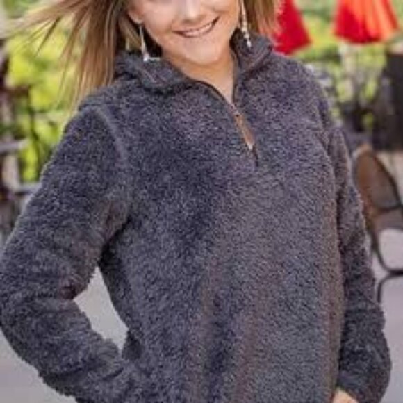 Charles River Apparel Gray Teddy Jacket with Plush Texture and Stand-Up Collar - Picture 2 of 2